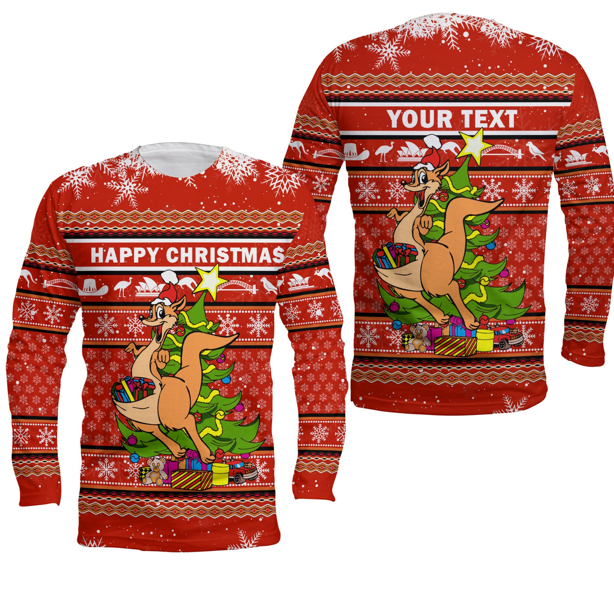 (Custom Personalised) Australia Christmas Kagaroo Aboriginal Pattern Long Sleeve Shirt - LT2