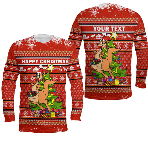 (Custom Personalised) Australia Christmas Kagaroo Aboriginal Pattern Long Sleeve Shirt - LT2