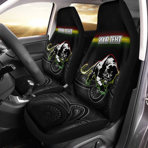 (Custom Personalised) Black Panthers Rugby League Aboriginal Car Seat Covers - LT2