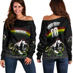 (Custom Personalised) Black Panthers Rugby League Aboriginal Women Off Shoulder Sweater - LT2