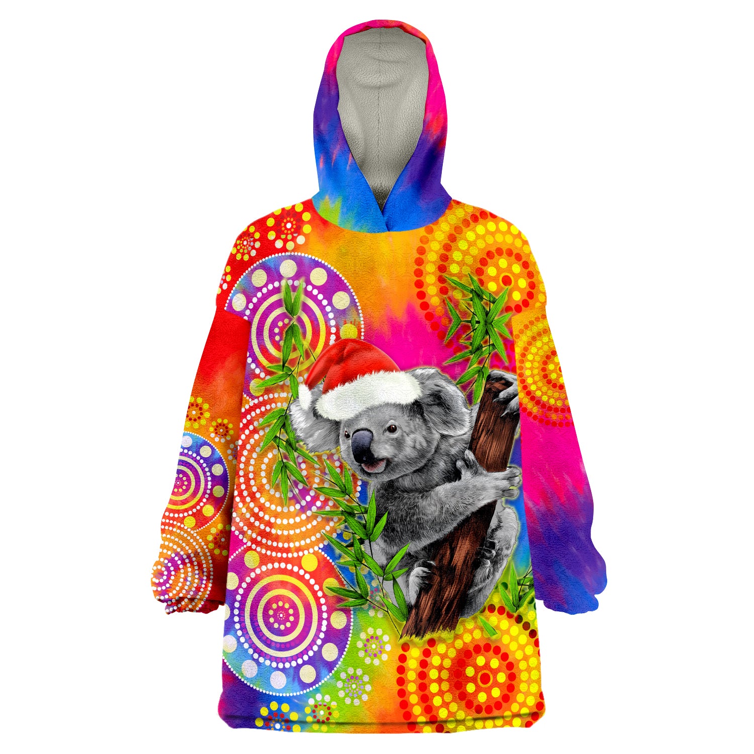 custom-personalised-australia-koala-aboriginal-rainbow-tie-dye-merry-christmas-wearable-blanket-hoodie