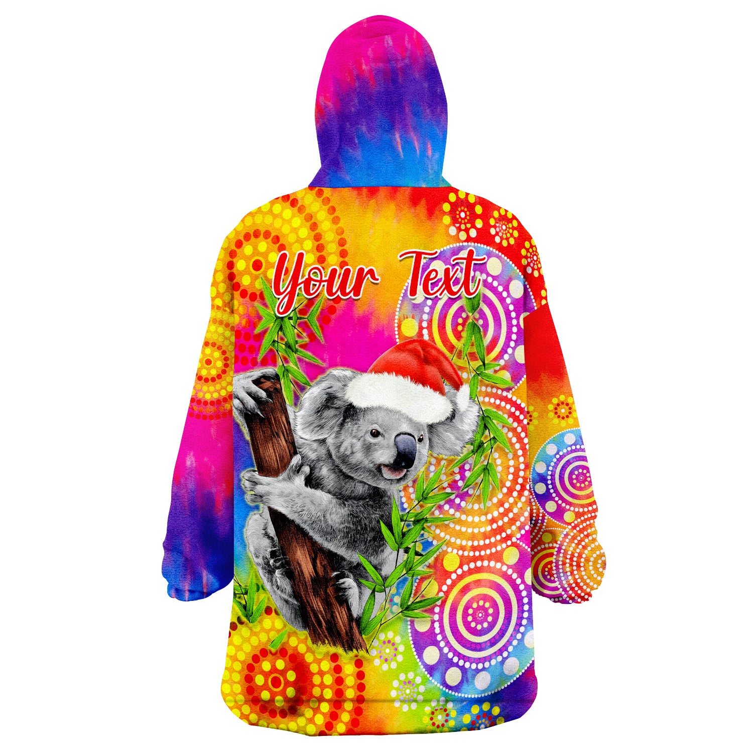 custom-personalised-australia-koala-aboriginal-rainbow-tie-dye-merry-christmas-wearable-blanket-hoodie