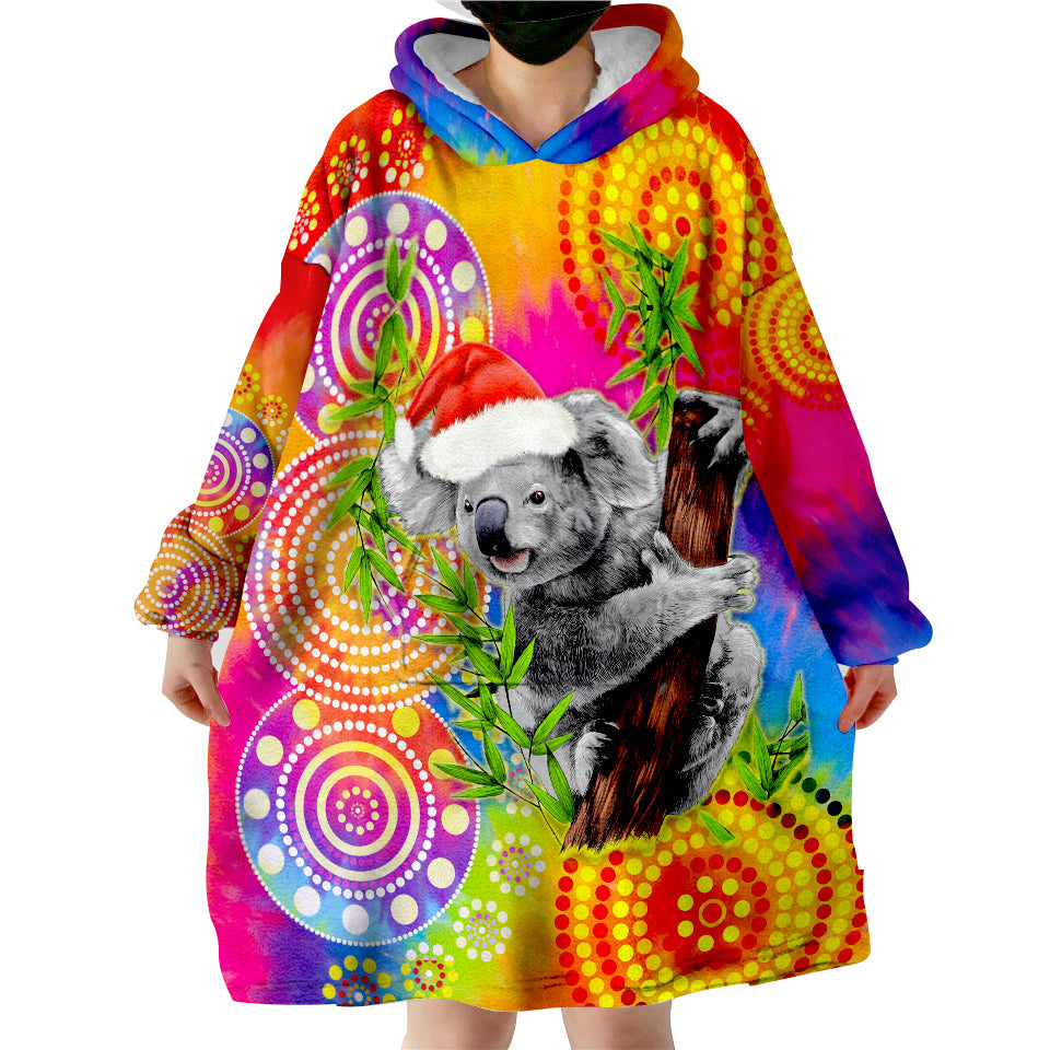 custom-personalised-australia-koala-aboriginal-rainbow-tie-dye-merry-christmas-wearable-blanket-hoodie