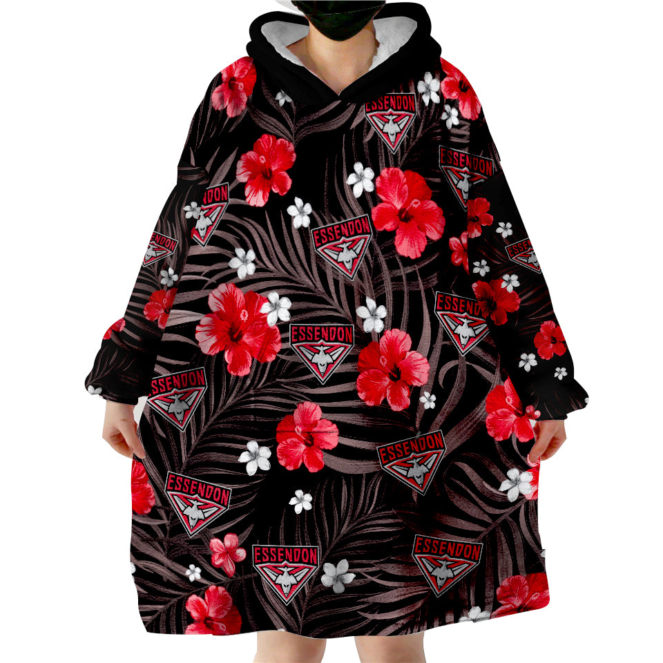 custom-personalised-bombers-football-essendon-premiers-tropical-flowers-simple-wearable-blanket-hoodie