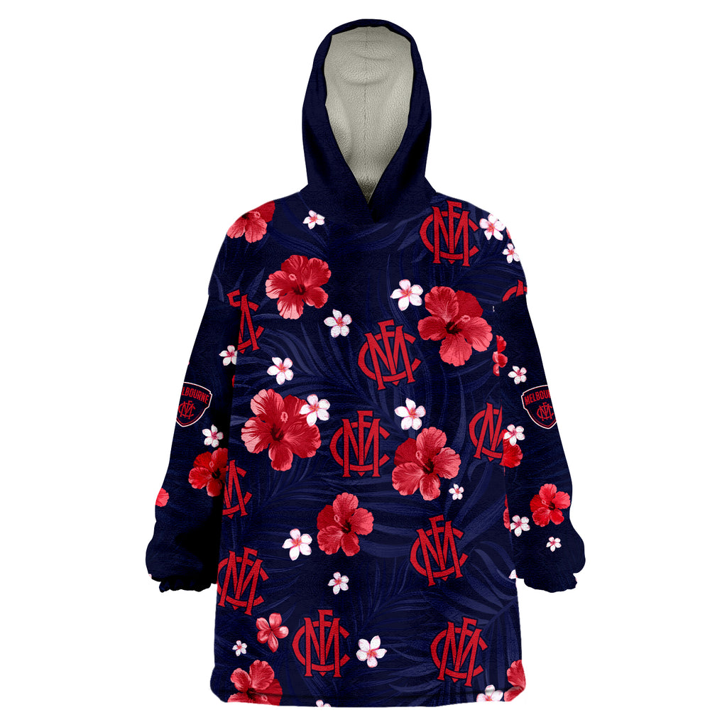 custom-personalised-demons-football-melbourne-premiers-tropical-flowers-simple-wearable-blanket-hoodie