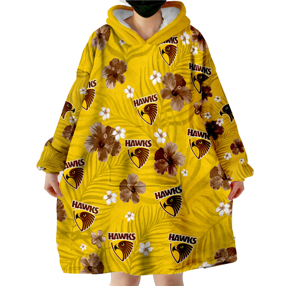 custom-personalised-hawks-football-hawthorn-premiers-tropical-flowers-simple-wearable-blanket-hoodie
