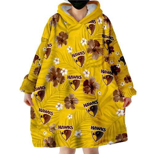 custom-personalised-hawks-football-hawthorn-premiers-tropical-flowers-simple-wearable-blanket-hoodie