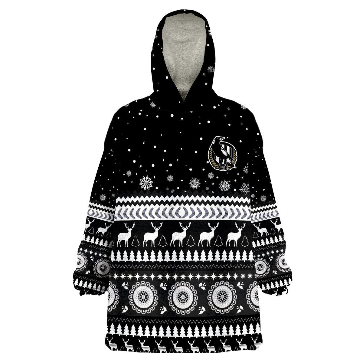 custom-personalised-magpies-christmas-indigenous-collingwood-football-wearable-blanket-hoodie