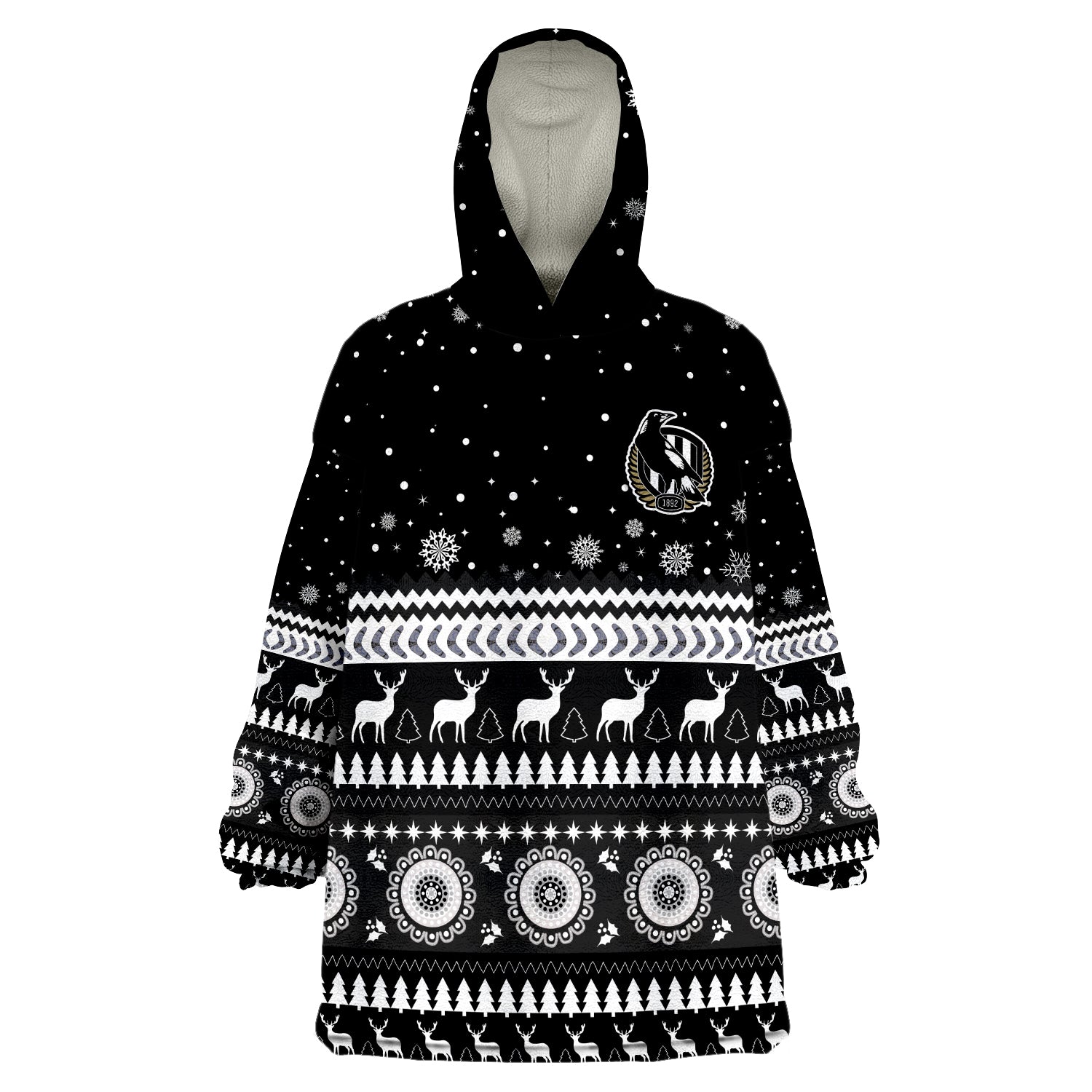 custom-personalised-magpies-christmas-indigenous-collingwood-football-wearable-blanket-hoodie