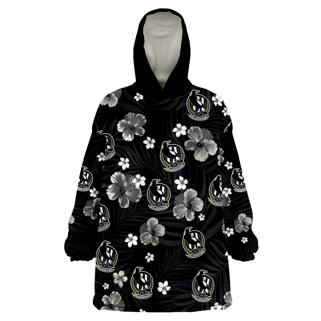 custom-personalised-magpies-football-collingwood-premiers-tropical-flowers-simple-wearable-blanket-hoodie