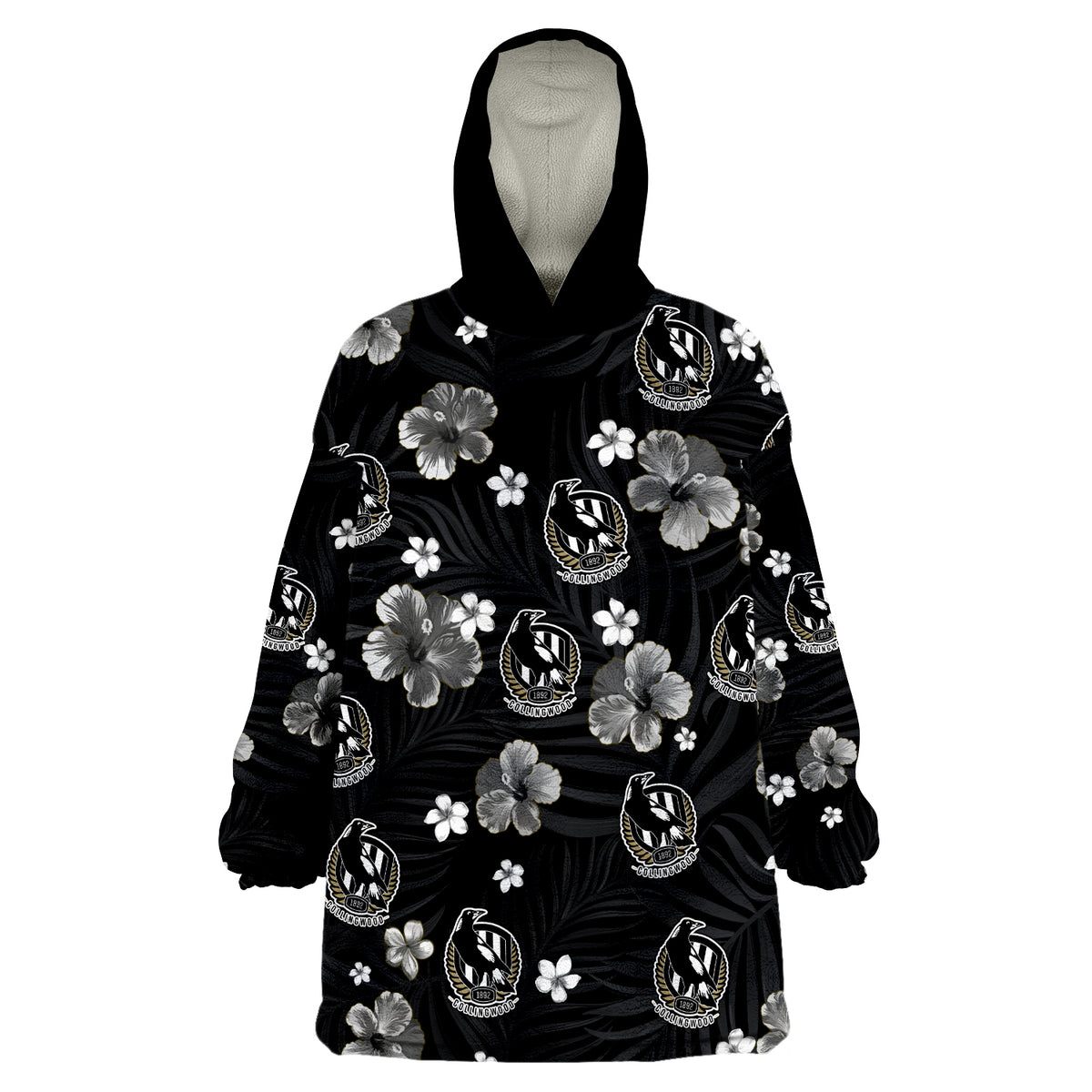 custom-personalised-magpies-football-collingwood-premiers-tropical-flowers-simple-wearable-blanket-hoodie