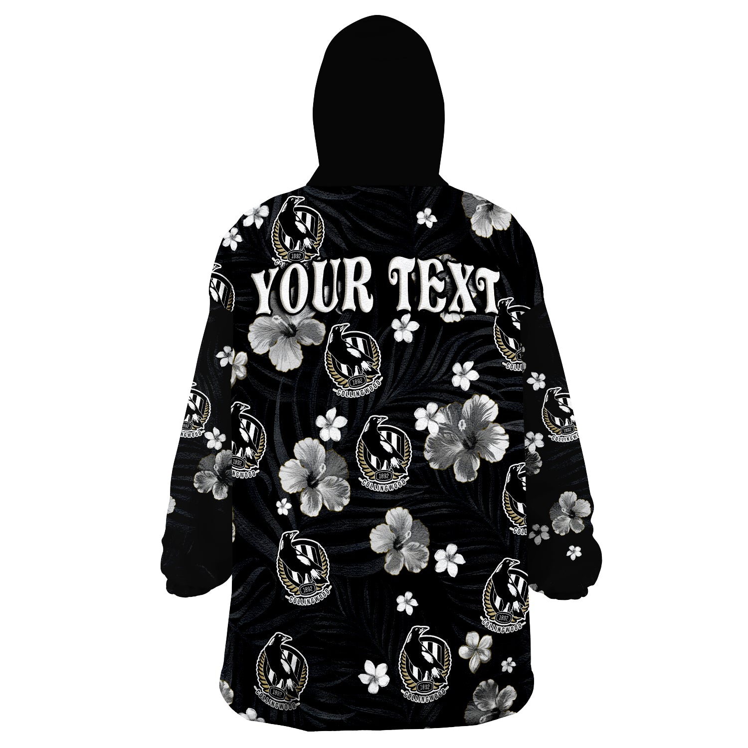 custom-personalised-magpies-football-collingwood-premiers-tropical-flowers-simple-wearable-blanket-hoodie
