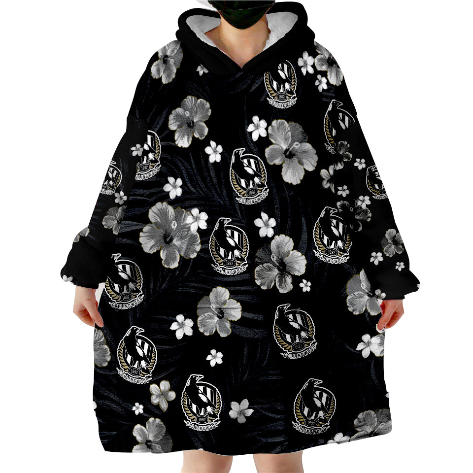 custom-personalised-magpies-football-collingwood-premiers-tropical-flowers-simple-wearable-blanket-hoodie