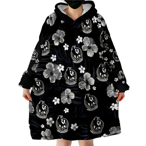 custom-personalised-magpies-football-collingwood-premiers-tropical-flowers-simple-wearable-blanket-hoodie