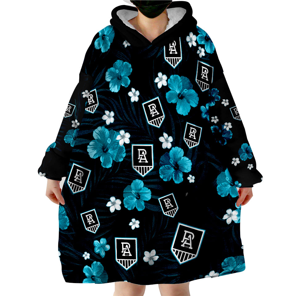 custom-personalised-power-football-port-adelaide-premiers-tropical-flowers-simple-wearable-blanket-hoodie