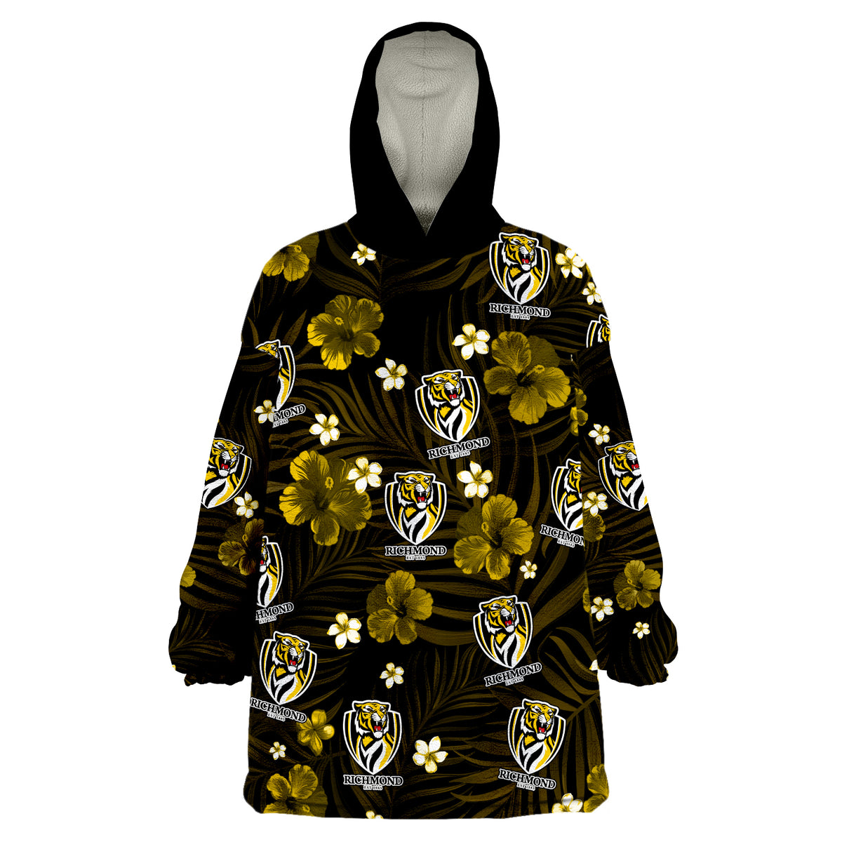 custom-personalised-tigers-football-richmond-premiers-tropical-flowers-simple-wearable-blanket-hoodie