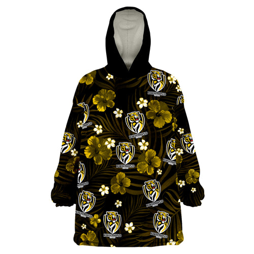 custom-personalised-tigers-football-richmond-premiers-tropical-flowers-simple-wearable-blanket-hoodie