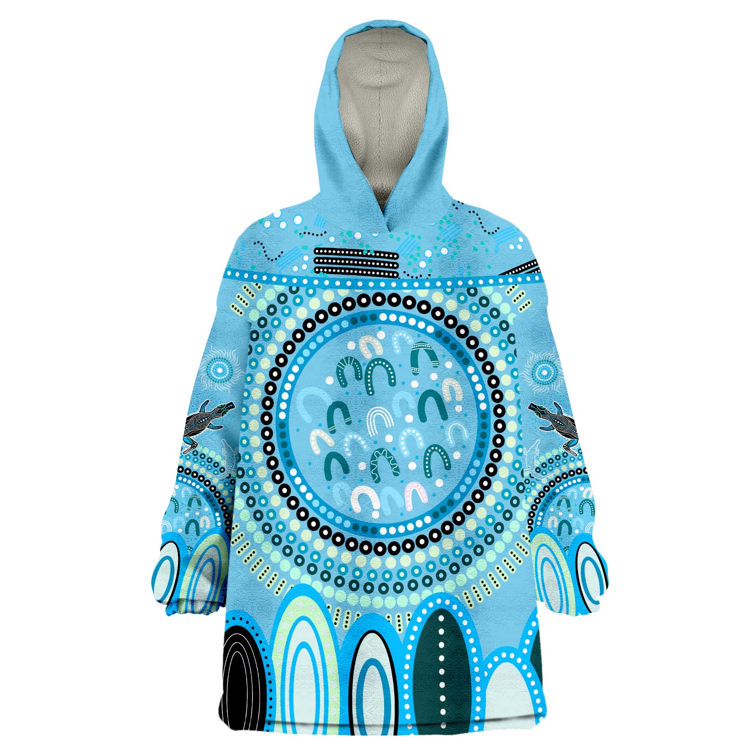 custom-text-and-number-aboriginal-stand-up-circle-dot-with-lizard-version-blue-wearable-blanket-hoodie