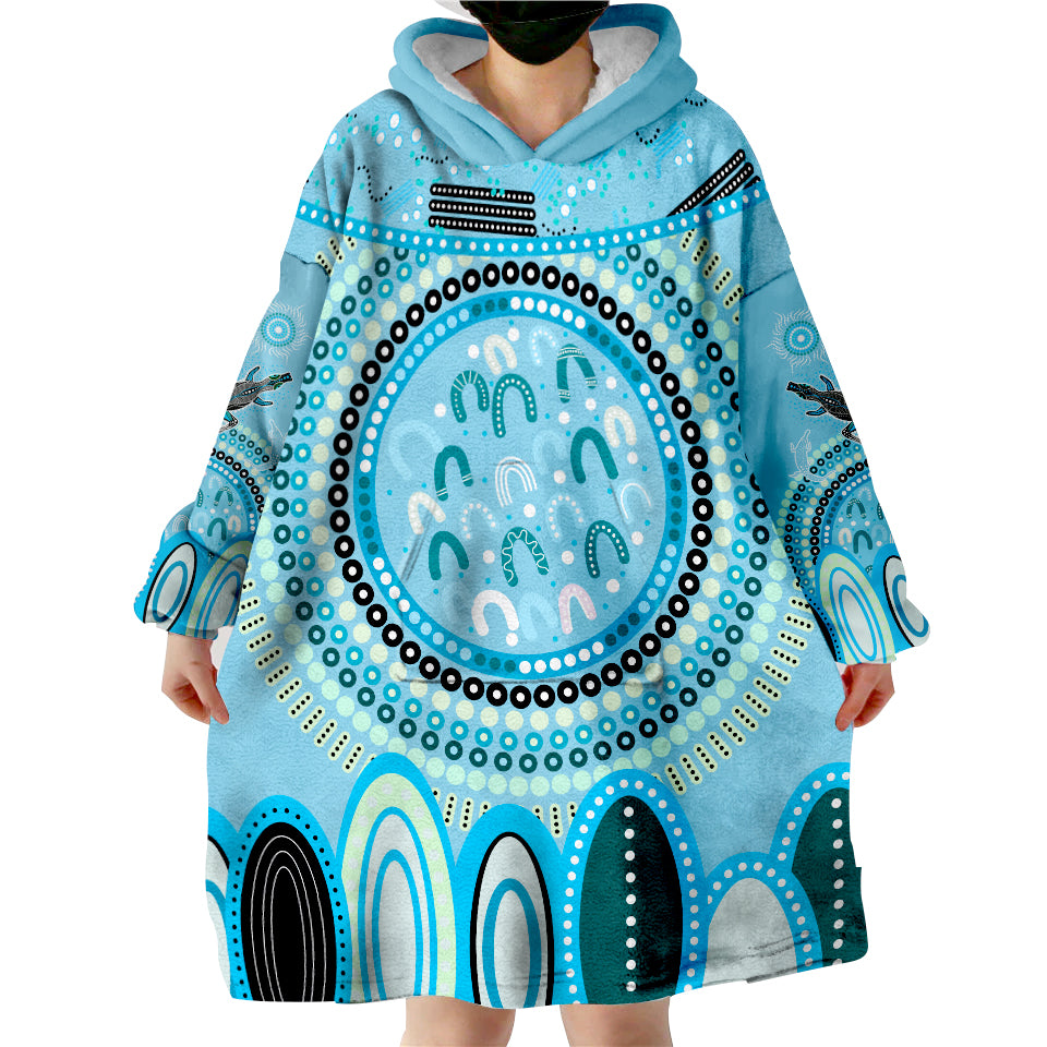 custom-text-and-number-aboriginal-stand-up-circle-dot-with-lizard-version-blue-wearable-blanket-hoodie