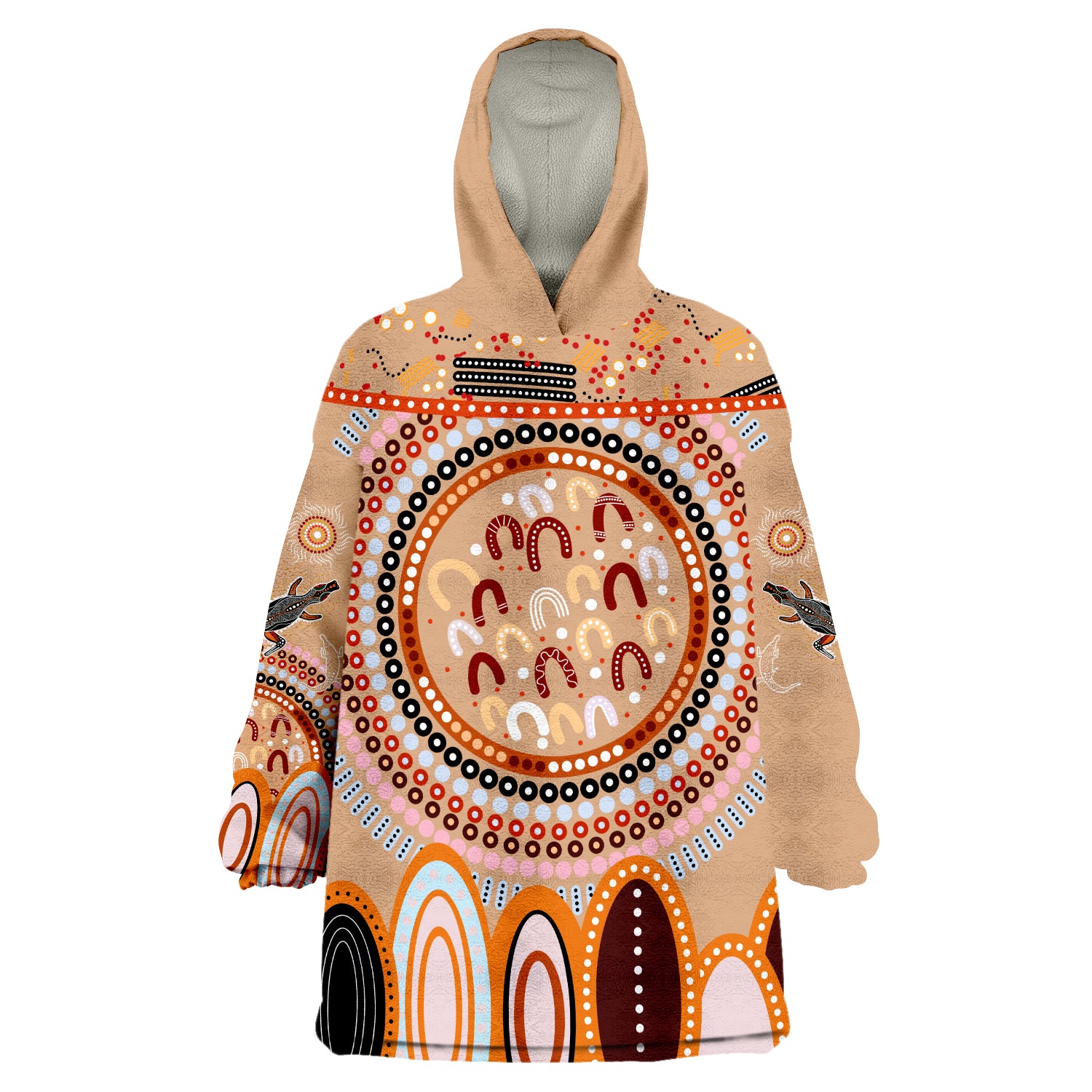 custom-text-and-number-aboriginal-stand-up-circle-dot-with-lizard-version-peachpuff-wearable-blanket-hoodie