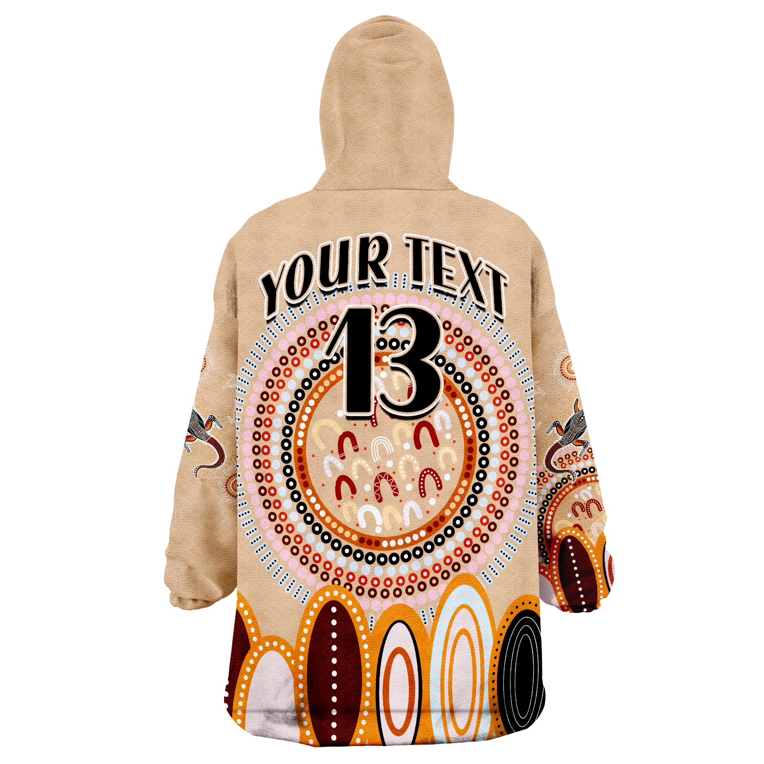 custom-text-and-number-aboriginal-stand-up-circle-dot-with-lizard-version-peachpuff-wearable-blanket-hoodie