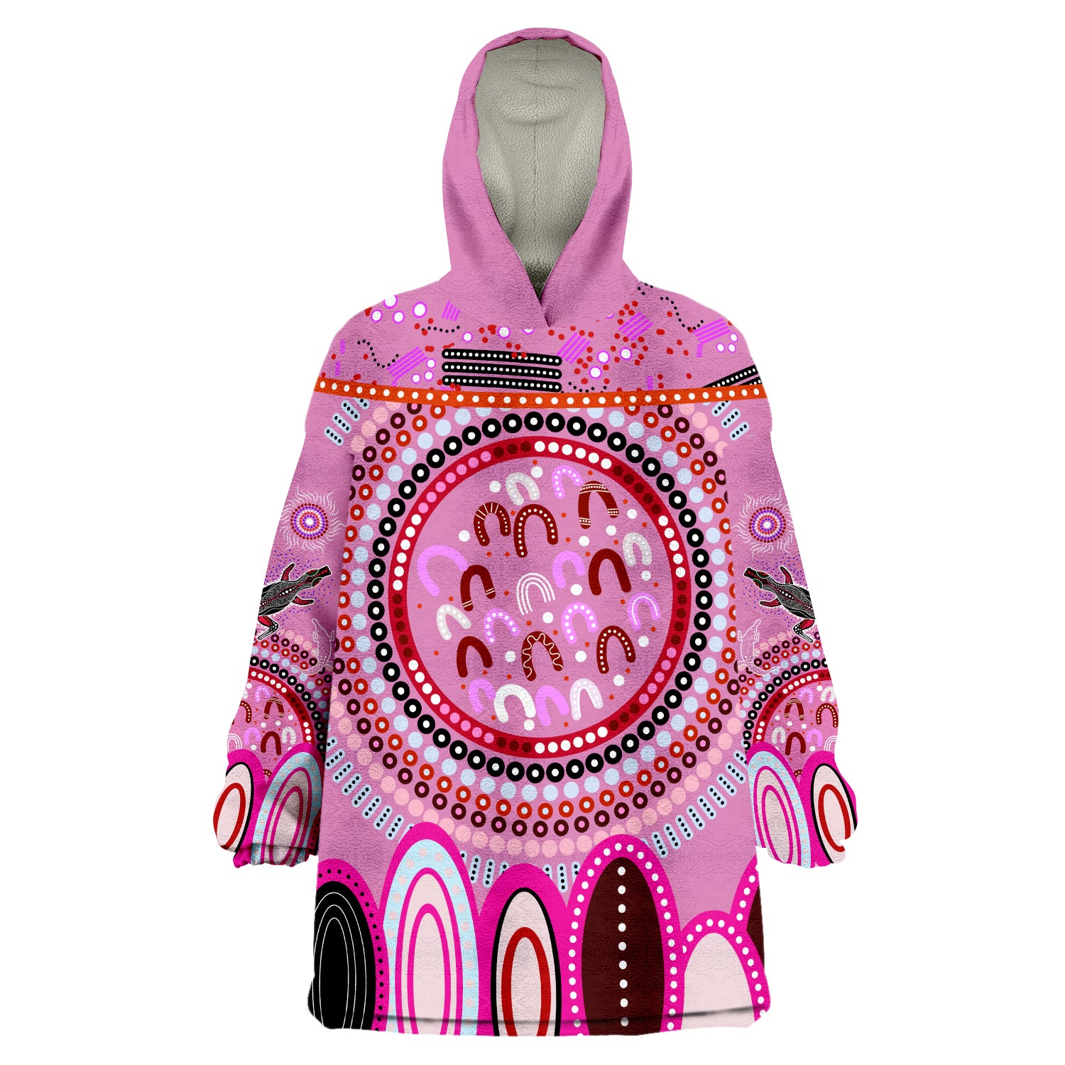 custom-text-and-number-aboriginal-stand-up-circle-dot-with-lizard-version-pink-wearable-blanket-hoodie