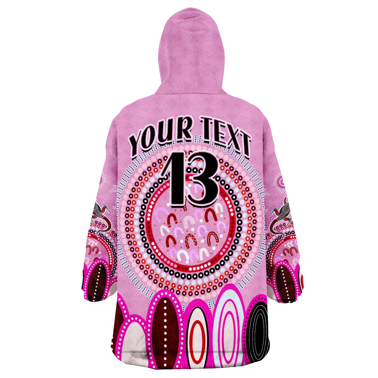 custom-text-and-number-aboriginal-stand-up-circle-dot-with-lizard-version-pink-wearable-blanket-hoodie