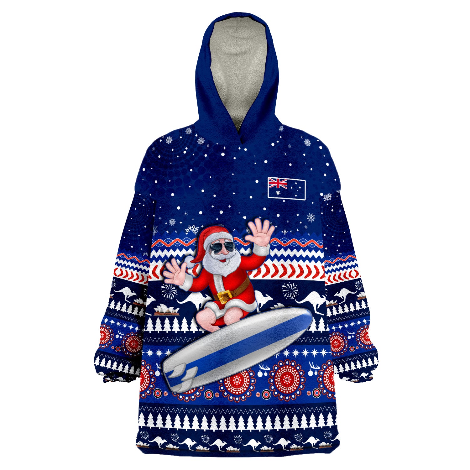 custom-text-and-number-australia-christmas-aussie-aboriginal-santa-claus-is-surfing-with-kangaroo-wearable-blanket-hoodie