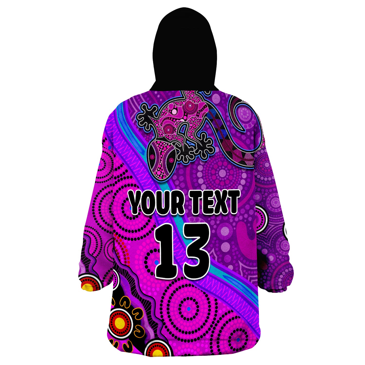 custom-text-and-number-australia-lizard-and-sun-aboriginal-art-purple-wearable-blanket-hoodie