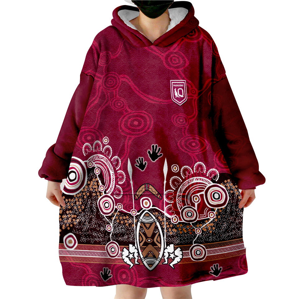custom-text-and-number-maroons-rugby-queensland-2022-aboriginal-wearable-blanket-hoodie