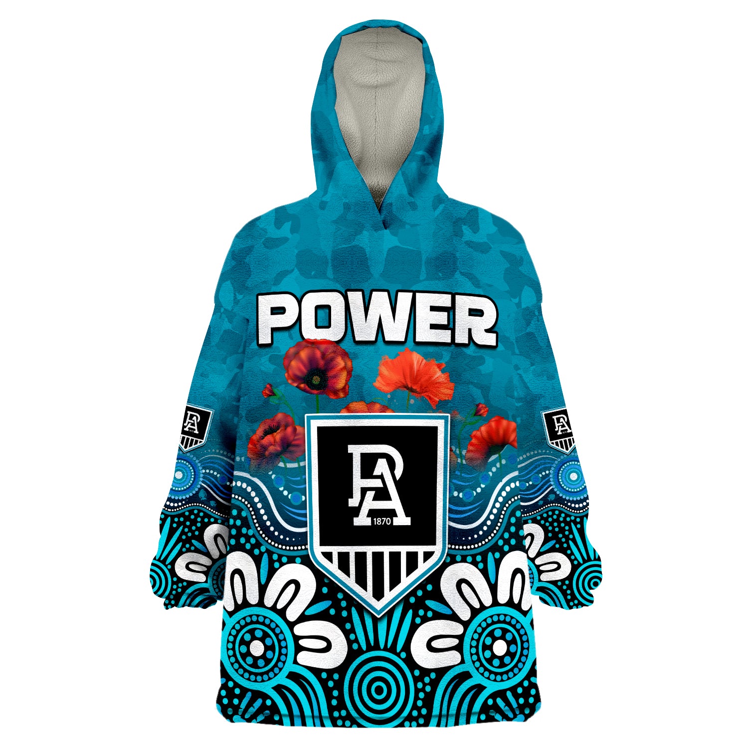 custom-text-and-number-power-anzac-2022-port-adelaide-aboriginal-remember-them-wearable-blanket-hoodie