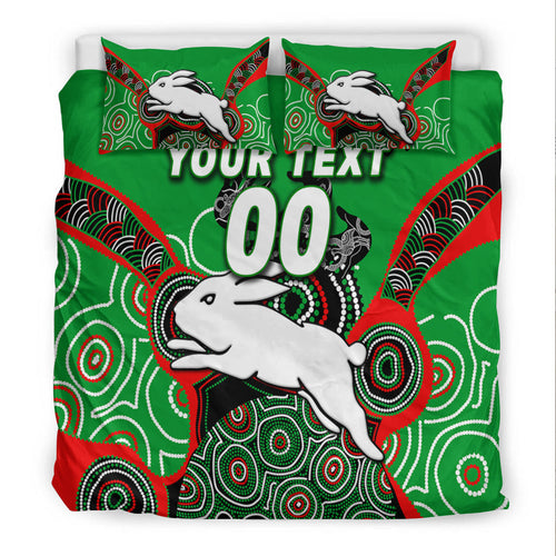 (Custom Personalised) Rabbitohs Rugby Aboriginal Art Bedding Set - LT12