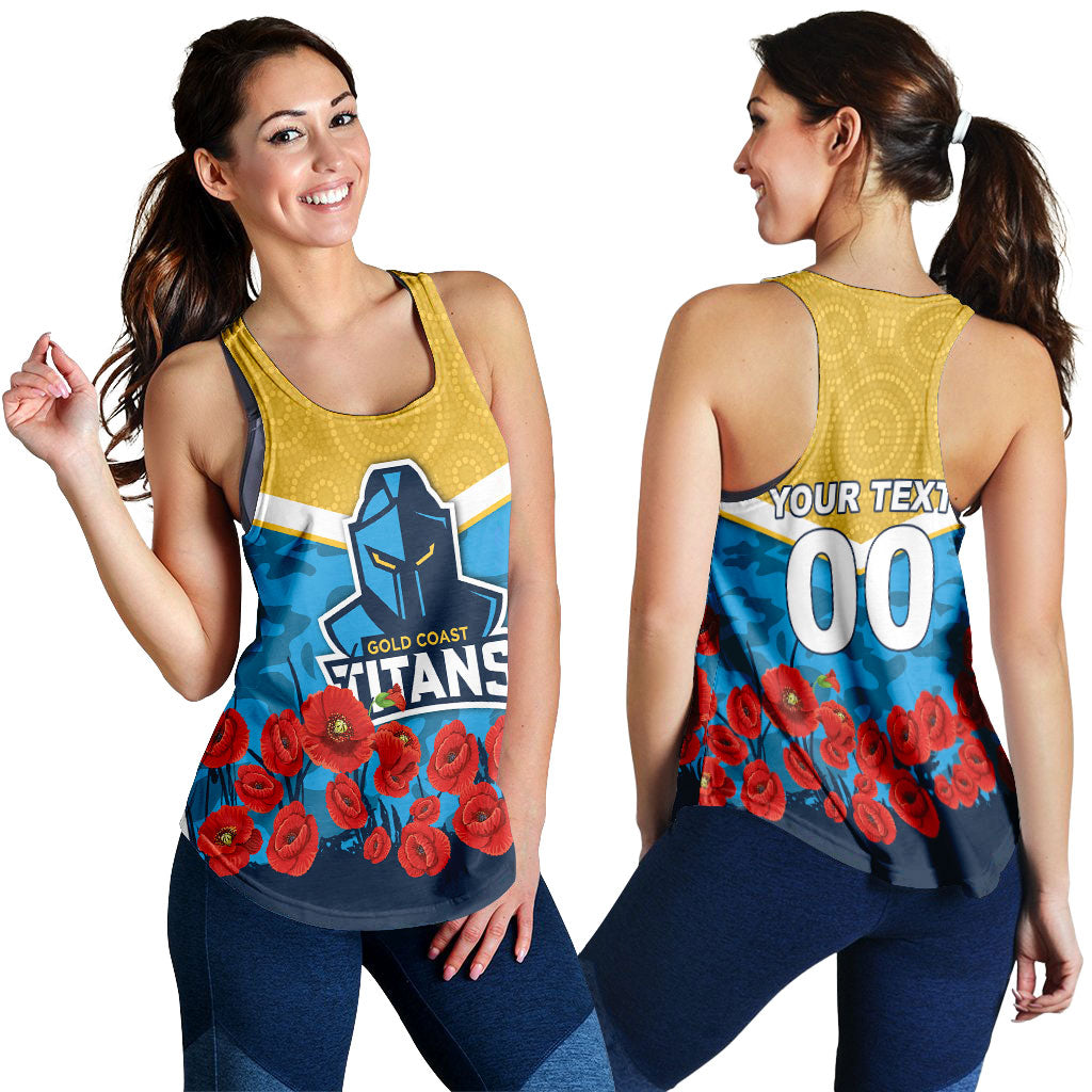 (Custom Personalised) Gold Coast Titans Anzac Day Indigenous Art Women Tank Top