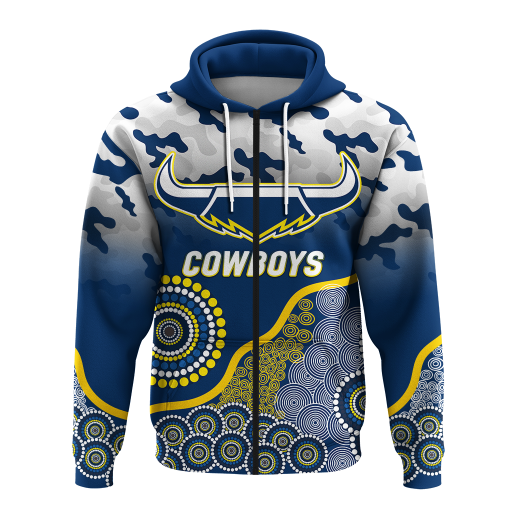 (Custom Personalised) Cowboys Rugby ANZAC Day Camouflage Indigenous Art Hoodie - LT12