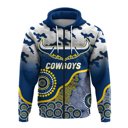 (Custom Personalised) Cowboys Rugby ANZAC Day Camouflage Indigenous Art Hoodie - LT12