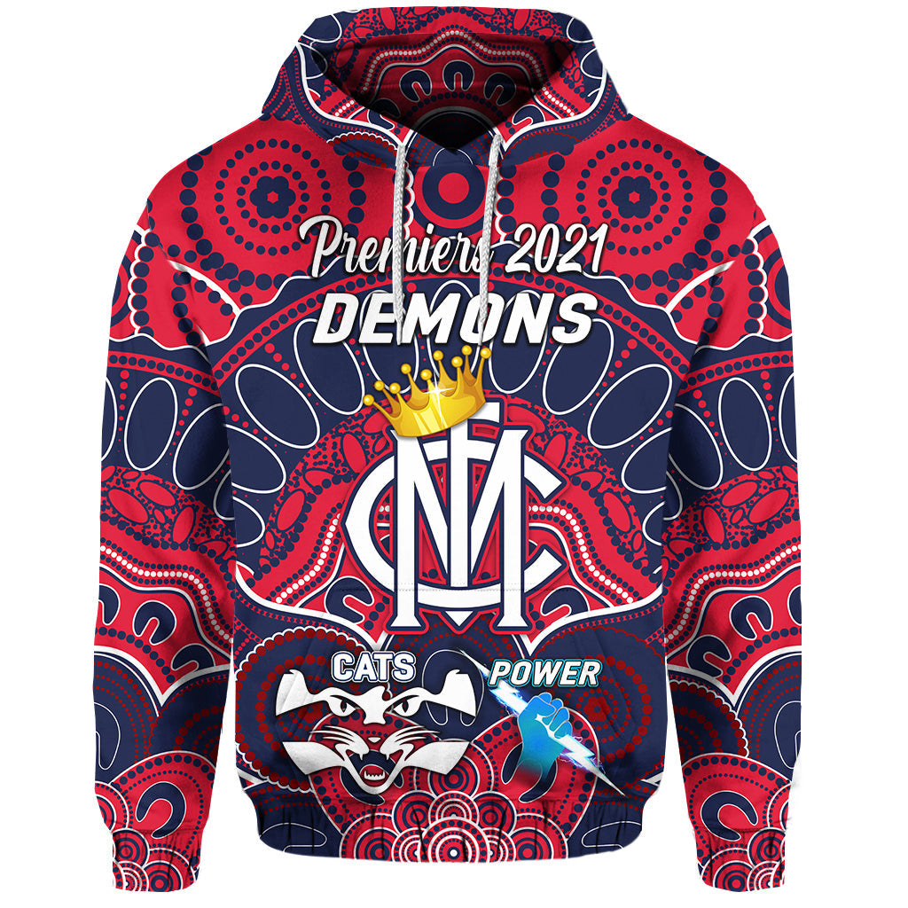 custom-personalised-melbourne-demons-indigenous-hoodie-football-2021-premiers-the-king-custom-text-and-number