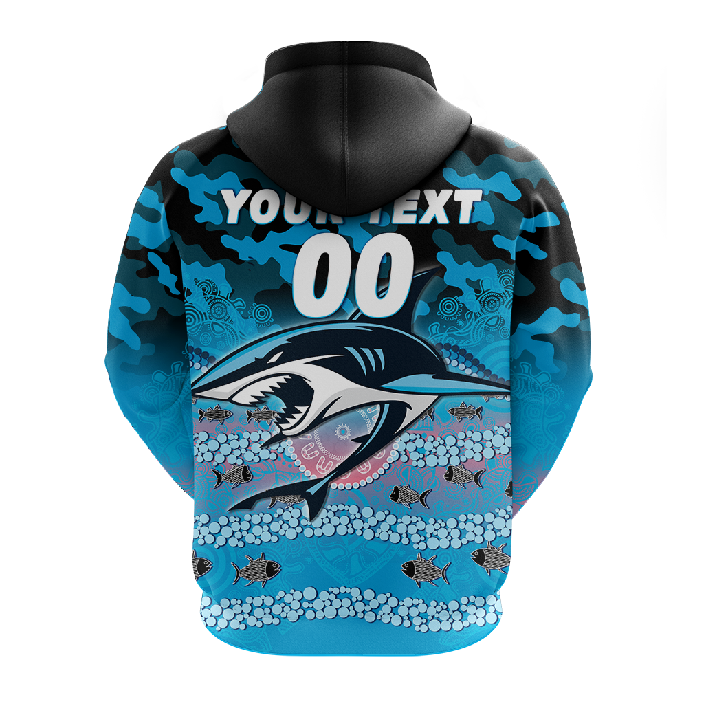(Custom Personalised) Sharks Rugby ANZAC Day Camouflage Indigenous Art Hoodie - LT12