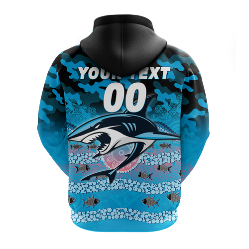 (Custom Personalised) Sharks Rugby ANZAC Day Camouflage Indigenous Art Hoodie - LT12