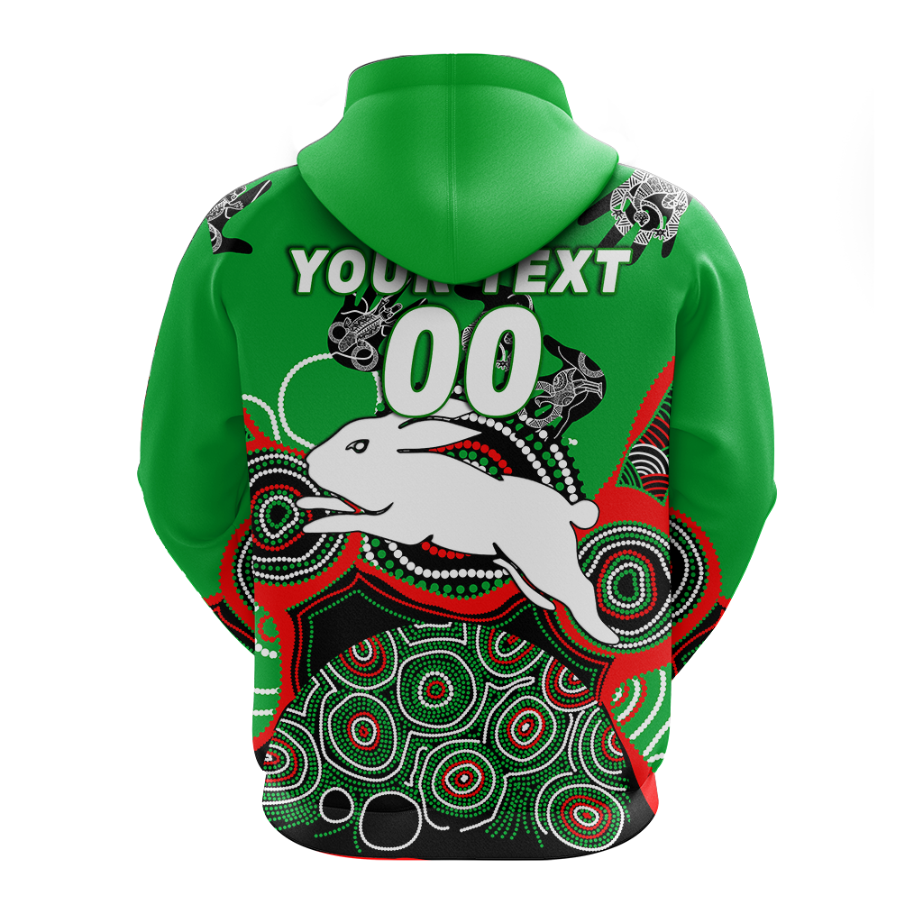 (Custom Personalised) Rabbitohs Rugby Aboriginal Art Hoodie - LT12