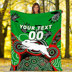 (Custom Personalised) Rabbitohs Rugby Aboriginal Art Blanket - LT12