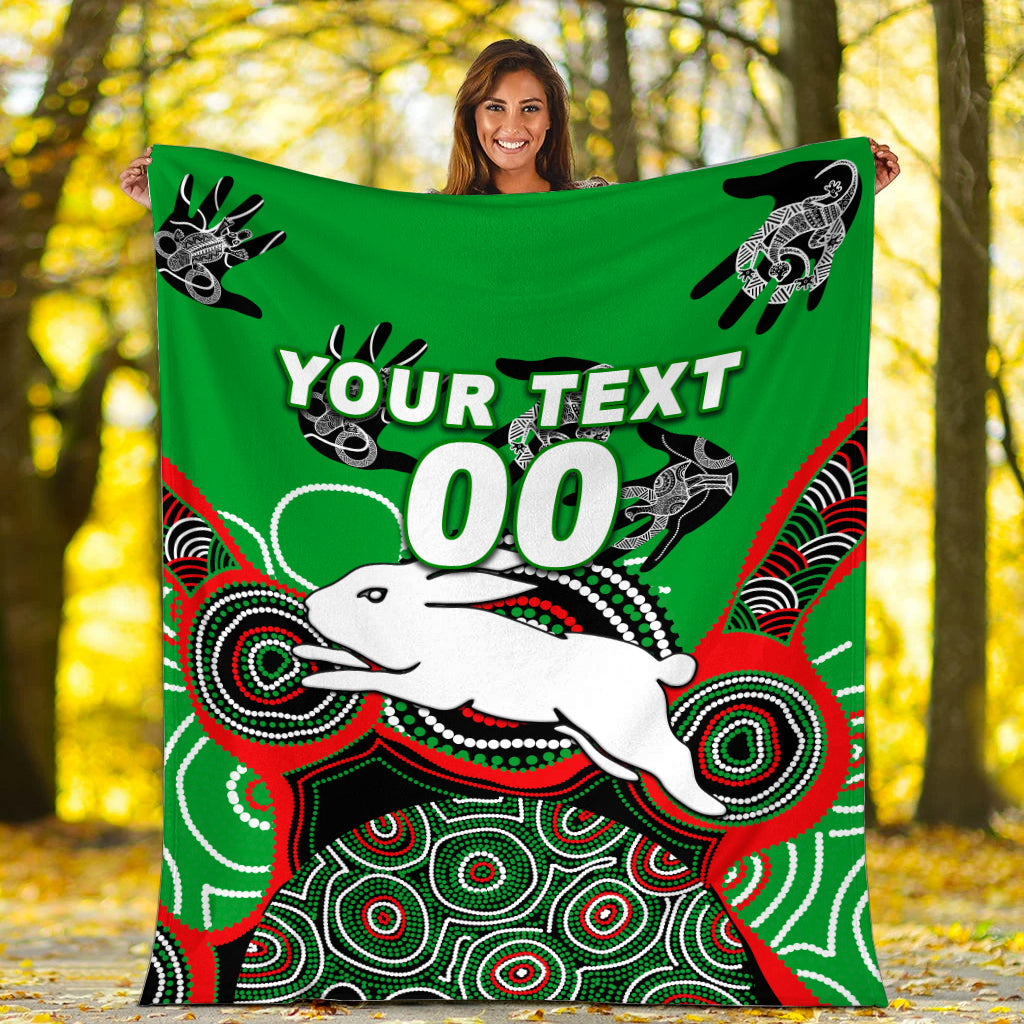 (Custom Personalised) Rabbitohs Rugby Aboriginal Art Blanket - LT12