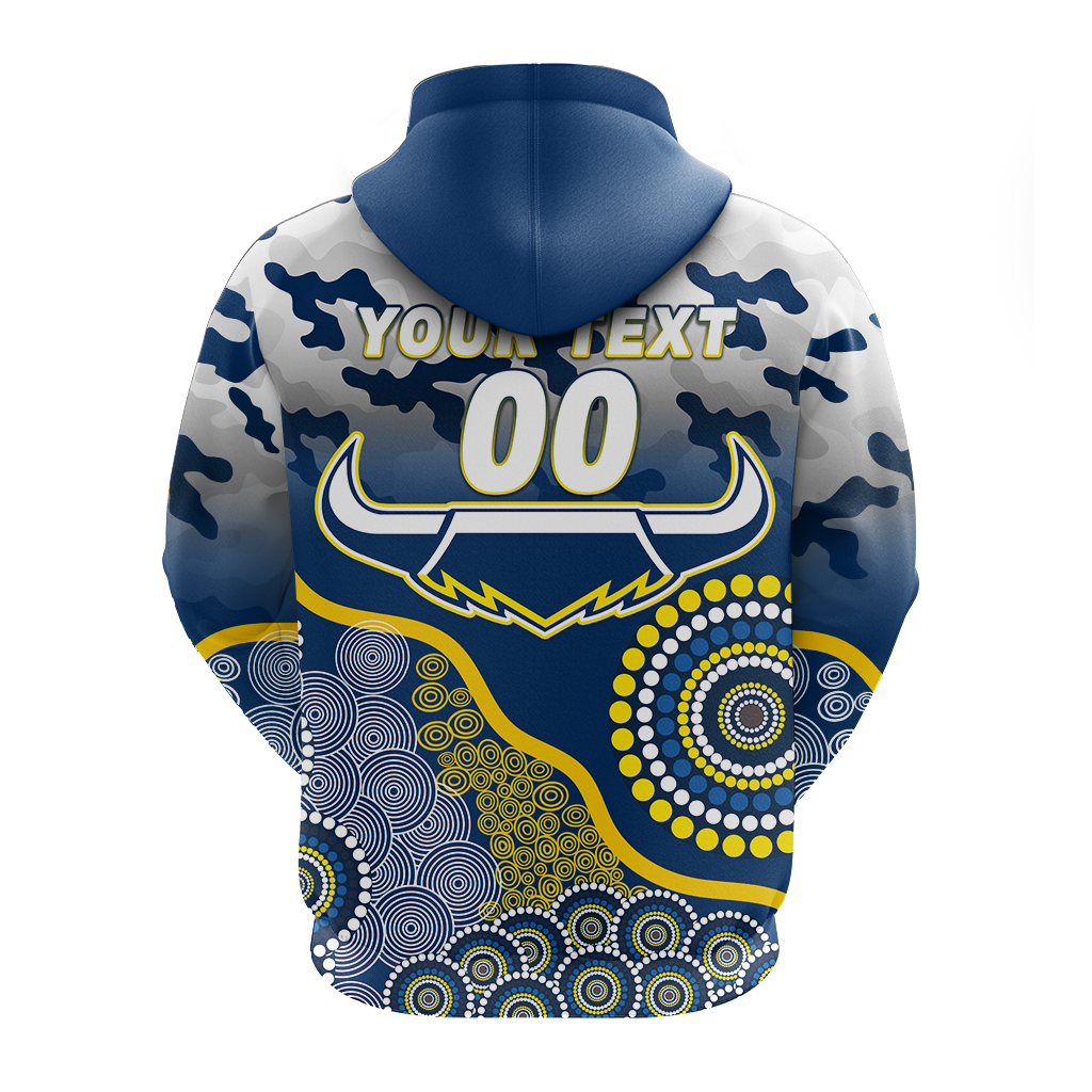 (Custom Personalised) Cowboys Rugby ANZAC Day Camouflage Indigenous Art Hoodie - LT12