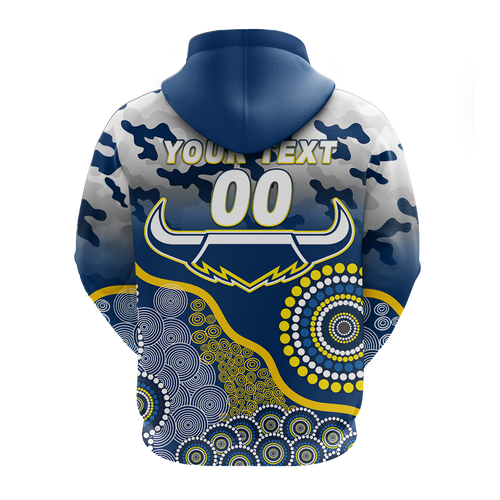 (Custom Personalised) Cowboys Rugby ANZAC Day Camouflage Indigenous Art Hoodie - LT12