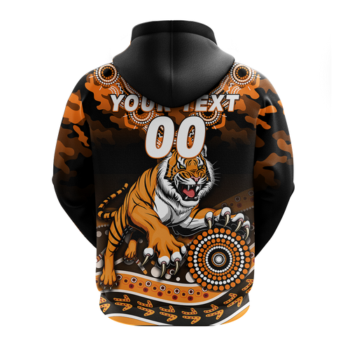 (Custom Personalised) Tigers Rugby ANZAC Day Camouflage Indigenous Art Hoodie - LT12