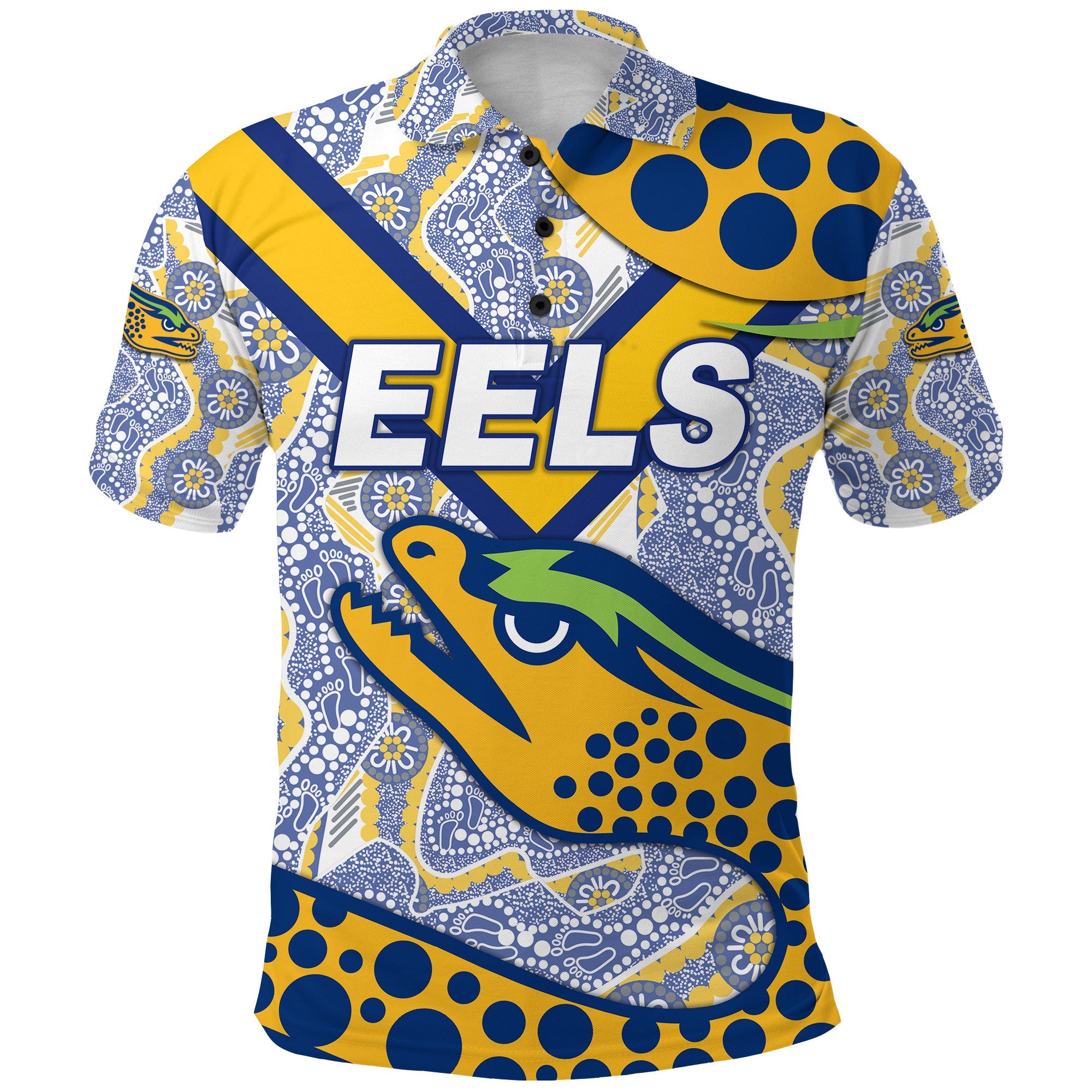 custom-personalised-parramatta-eels-polo-shirt-2021-indigenous-simple-style-white-custom-text-and-number
