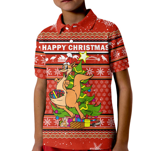 Australia Christmas Kangaroo Aboriginal Pattern Polo Shirt - LT2