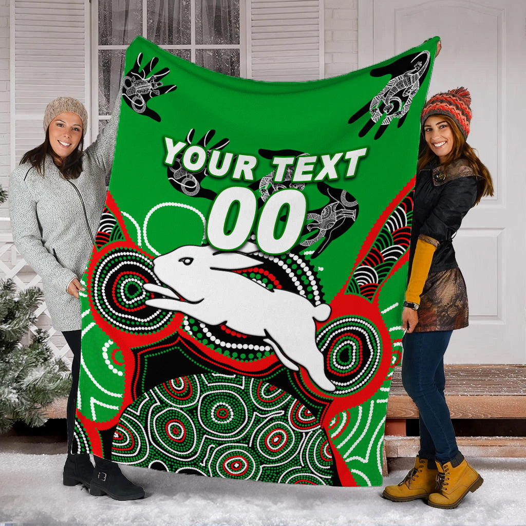 (Custom Personalised) Rabbitohs Rugby Aboriginal Art Blanket - LT12