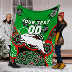 (Custom Personalised) Rabbitohs Rugby Aboriginal Art Blanket - LT12