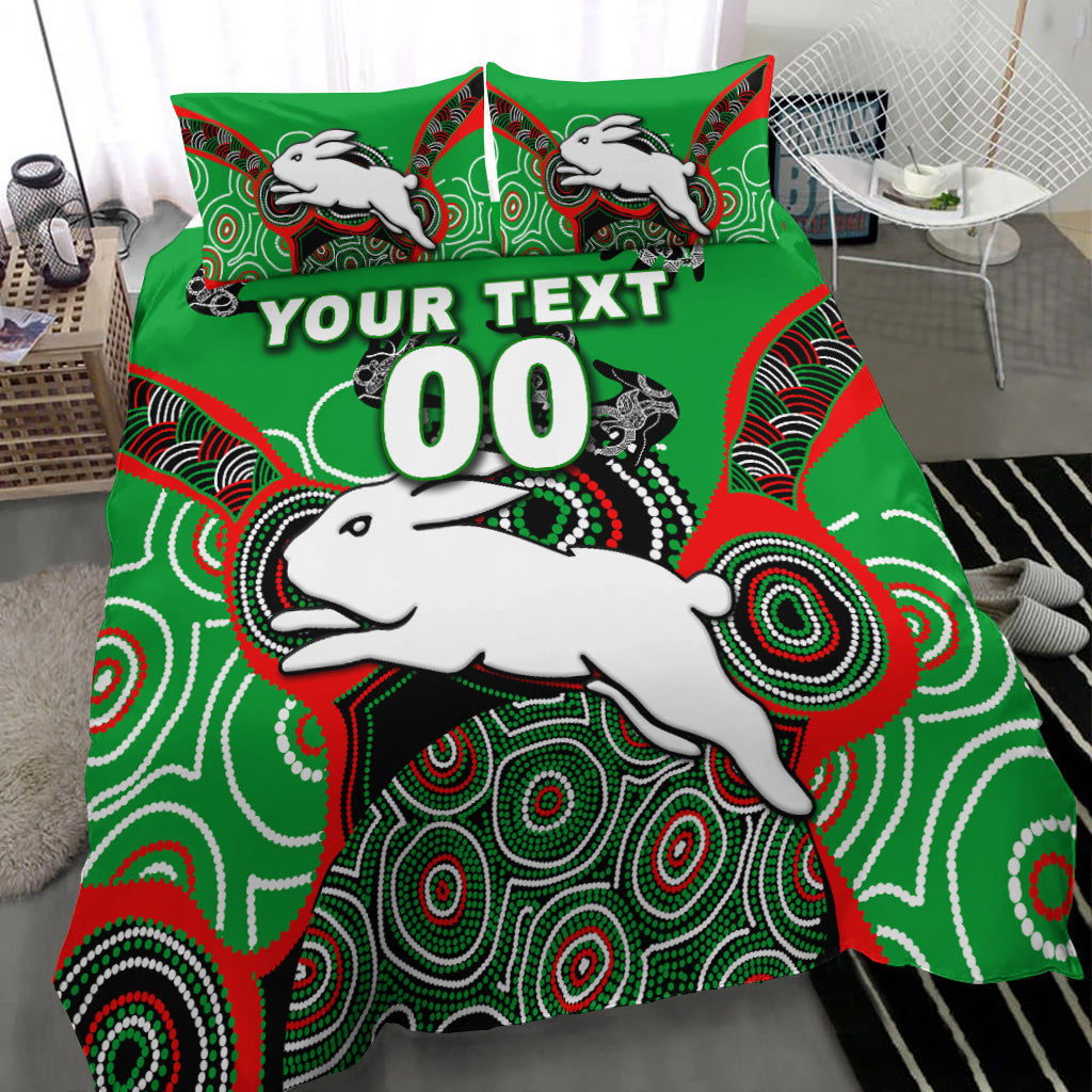 (Custom Personalised) Rabbitohs Rugby Aboriginal Art Bedding Set - LT12