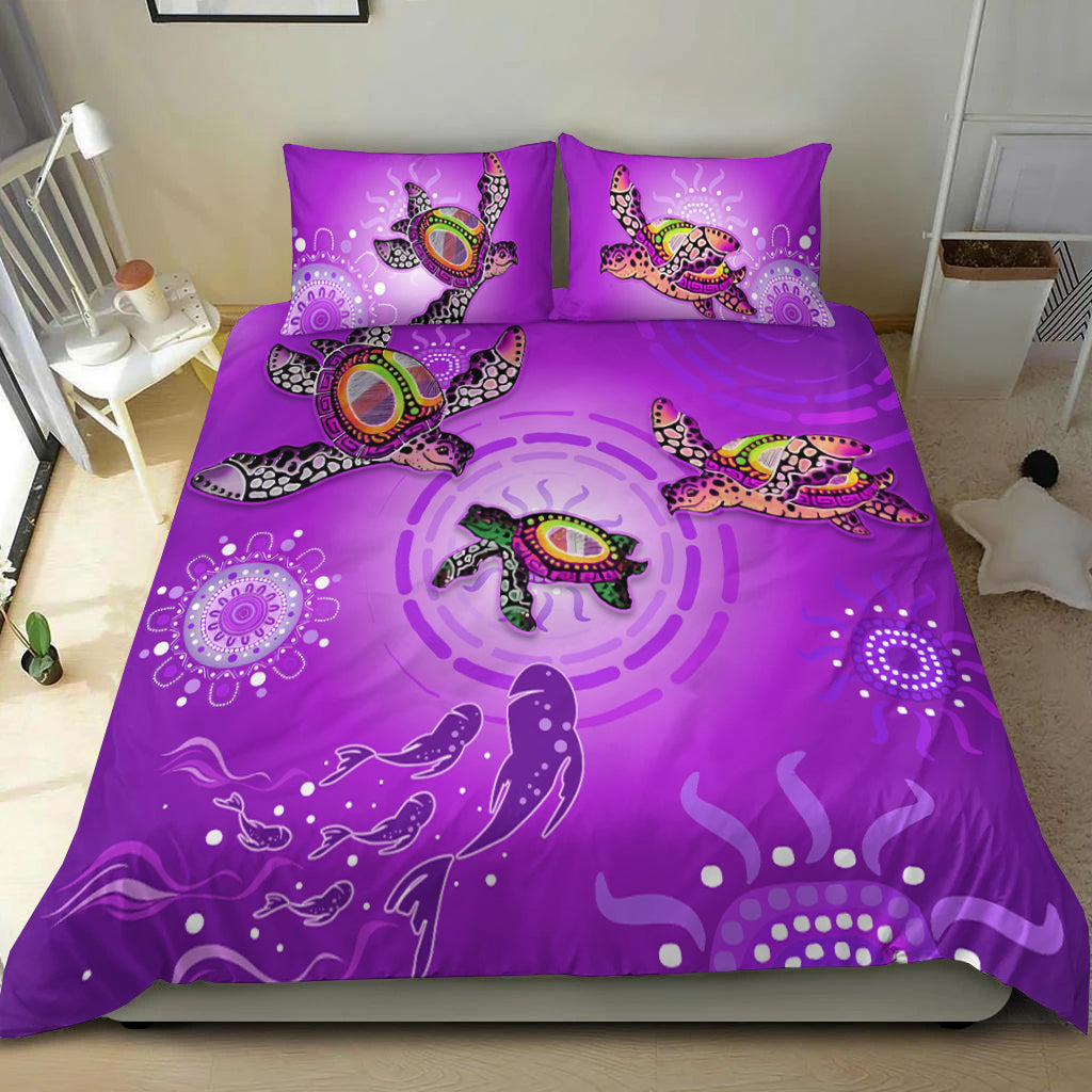 australian-aboriginal-bedding-set-happy-turtle-family-version-purple
